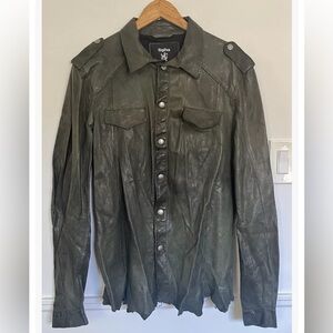 Tigha lambskin distressed green army top jacket